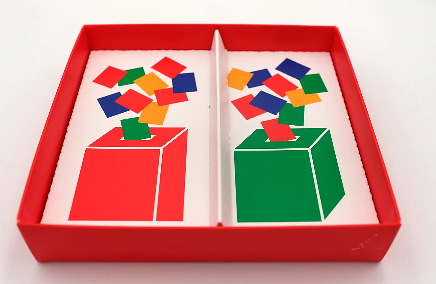 Inside the Mayor box: coloured ballots dropping into two ballot boxes